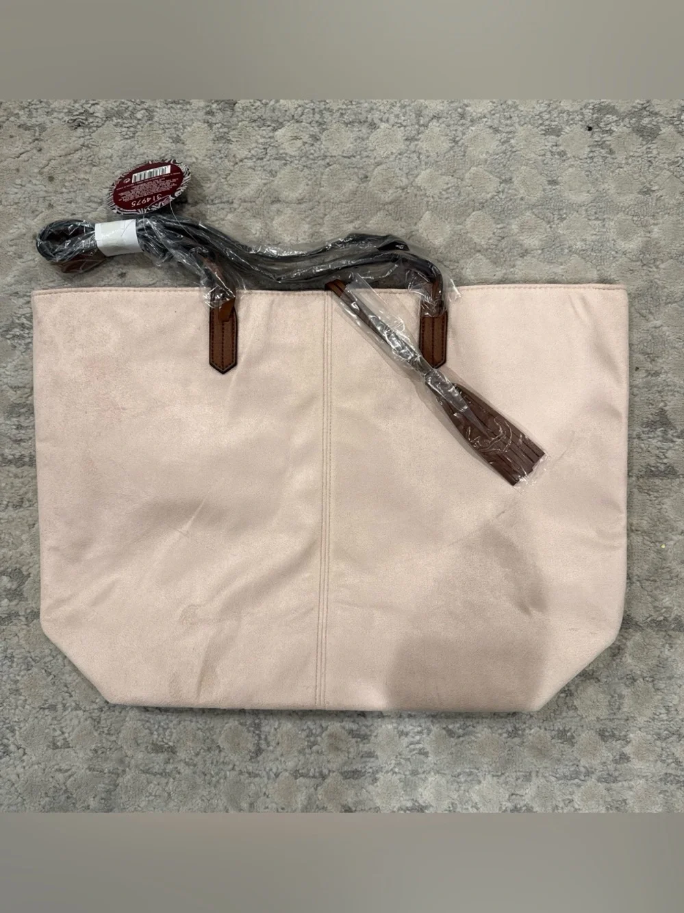 Blush Pink Tote with Brown Trim and Tassel Accent